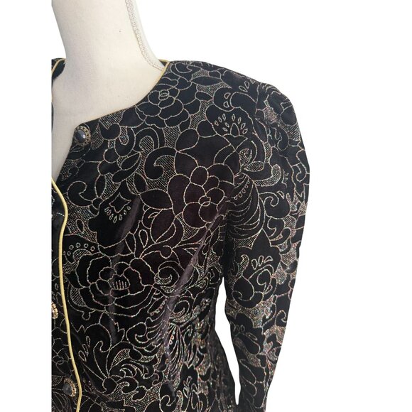 R&K Evenings Vintage Rose Floral Glitter Print Blazer Jacket Size Medium - Picture 6 of 7